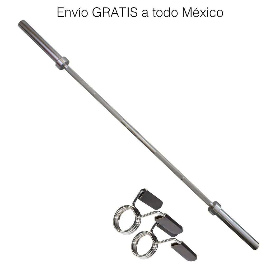 Barra olímpica con buje de bronce 45 lb (20.41 kg)cromada incluye par de seguros